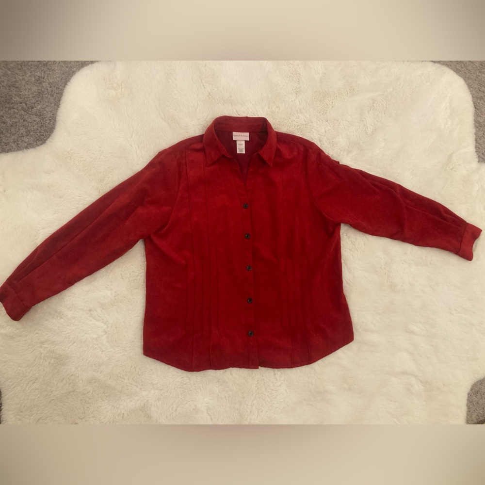 Alfred Dunner Festive Red Button Up Top Women’s Plus Size 18 Retro Holiday